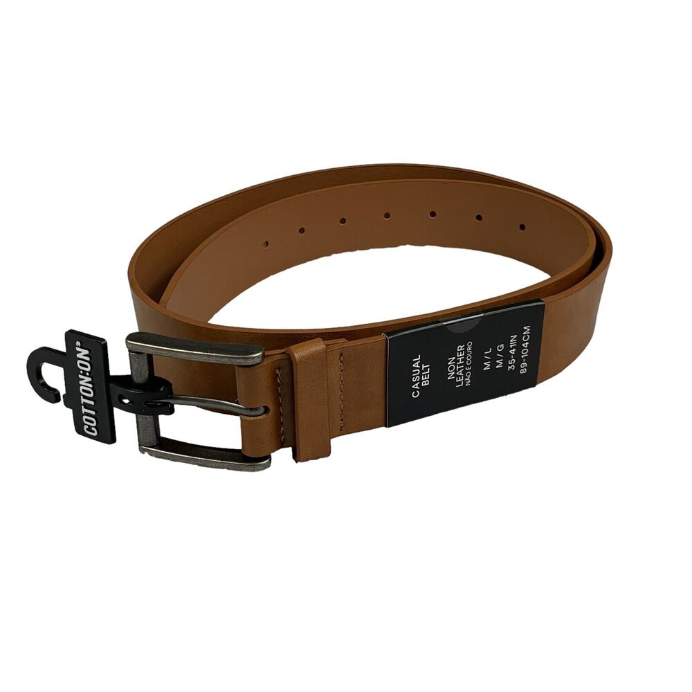 Cotton:On Mens Square Buckle Faux Leather Casual Belt Brown M/L 35-41